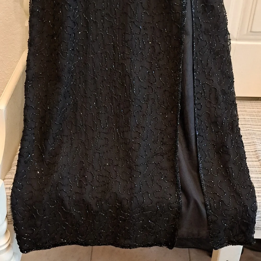 Vintage Laurence Kazar sequin beaded Dress Womens Size Small  Black Formal Maxi - Picture 5 of 15